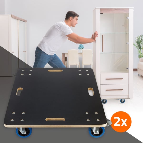 ECD Germany transportrulle med 2x parkeringsbremse 60 x 80 cm op til 800 kg silketrykplade - PP hjul rulletavle møbler rulle transporthjælp til at