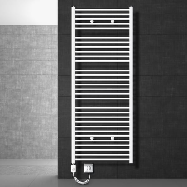 Lämmitetty pyyhe jäähdytin lämmityselementtiä 1200 W ECD Germany Malli Saharan 750 x 1800 mm valkoinen suoran kyljen yhteys pyyheteline