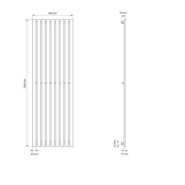 Badeværelsesradiator centertilslutning 480x1800 mm antracit med LuxeBath universaltilslutningssæt