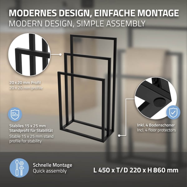 Håndklædestang Tredobbelt håndklædestang 45 cm sort stål ML-design
