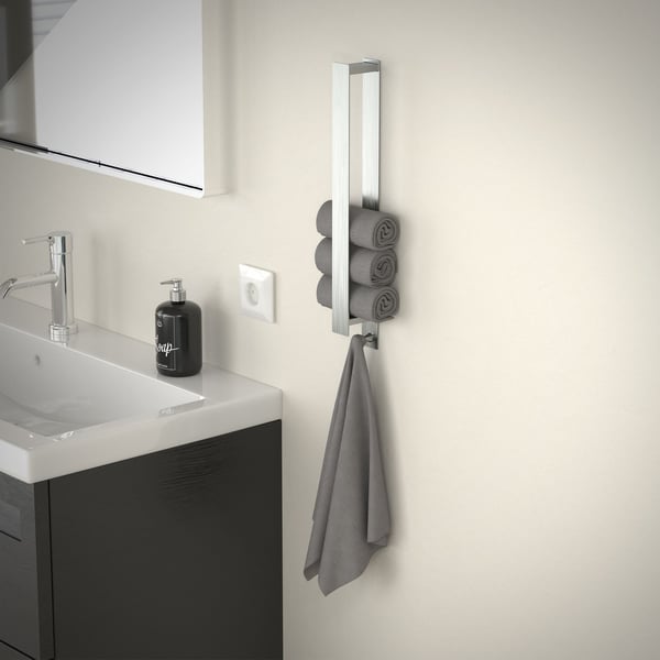 Håndklædestang uden at bore med kroge 42 cm sølvfarvet rustfrit stål ML-design