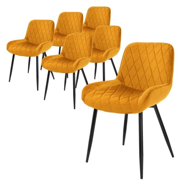 ML-Design sæt med 6 spisestuestole, sennepsgul, fløjlssæde, metalben, spisestuestol med ryglæn og armlæn, køkkenstole køkkenstol dagligstue stole
