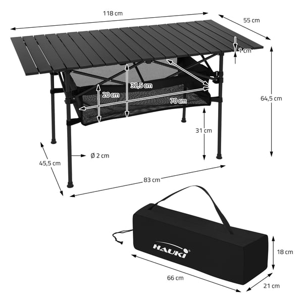 Sammenklappeligt campingbord 118x55x64,5 cm sort aluminium Hauki