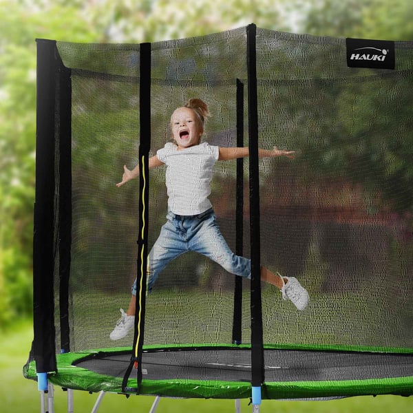 Trampolin Ø305 cm med sikkerhedsnet, stige og polstrede stænger Grøn op til 150 kg HAUKI