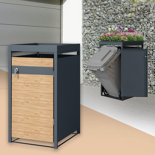 Jäteastia laatikko istutuskatolla 1 jäteastia enintään 240L 68x80x124 cm lehtikuusi look teräs ML design
