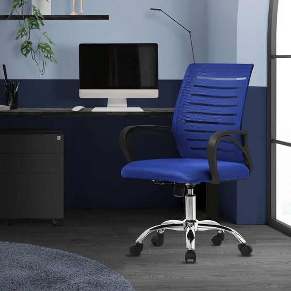 Ergonominen toimistotuoli käsinojilla Mesh-kangas sininen, jossa on pyörät ML-muotoilu