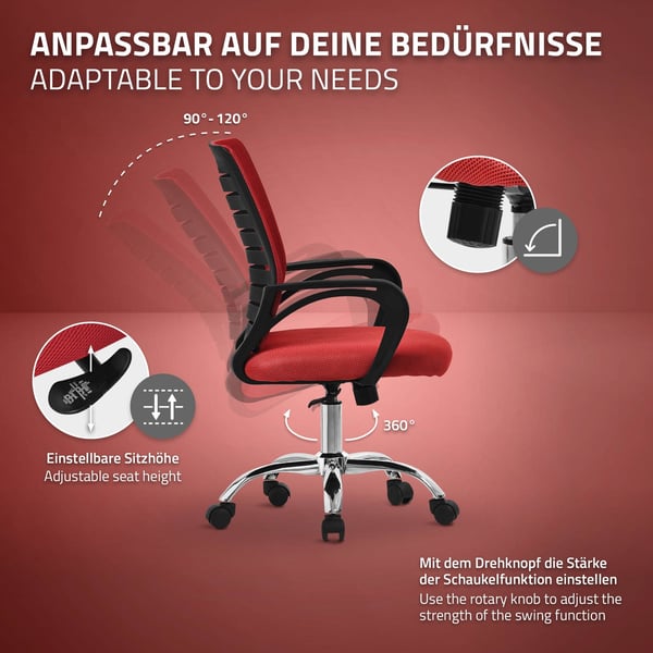 Ergonominen toimistotuoli käsinojilla Mesh kangas punainen pyörillä ML design
