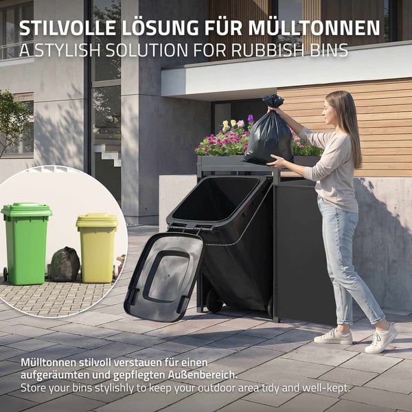 Papperskorg med planteringslucka för 1 soptunna upp till 240L 68x80x124 cm stål i rostfri look ML-design