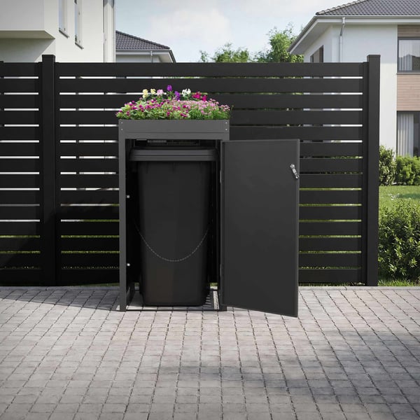 Papperskorg med planteringslucka för 1 soptunna upp till 240L 68x80x124 cm stål i rostfri look ML-design