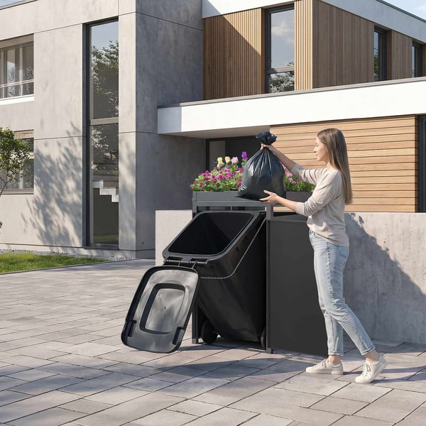 Papperskorg med planteringslucka för 1 soptunna upp till 240L 68x80x124 cm stål i rostfri look ML-design
