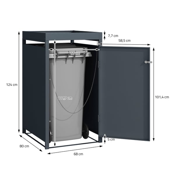 Affaldsspand med plantetag til 3 spande op til 240L 200x80x124 cm lærkelook stål ML-design