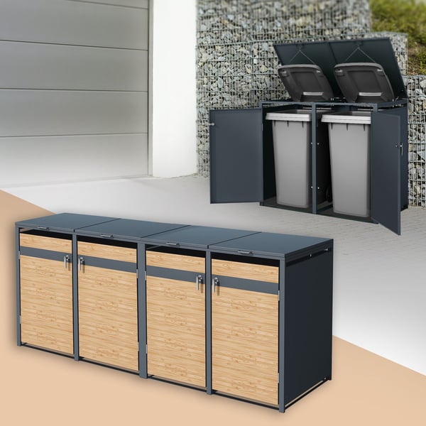 Papperskorgsbox för 4 kärl upp till 240L 264x80x116,3 cm antracit/lärkutseende stål ML-design