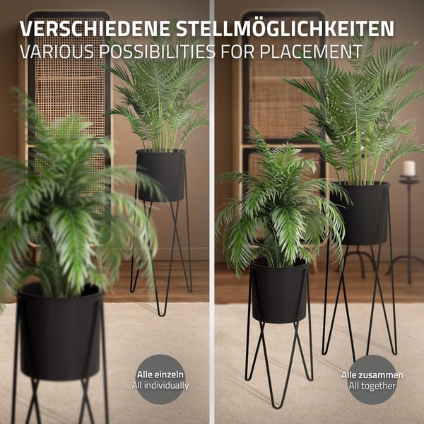 Sæt med 2 blomsterstativer 27x27x48,5 / 35,5x34x75 cm sort stål ML-Design