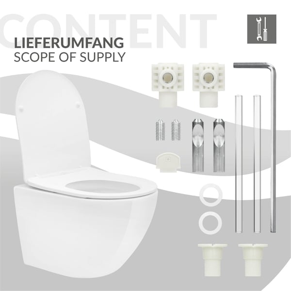 Væghængt toilet uden kant, kort 49 cm, med nano-belægning og Tornado-skyl LuxeBath