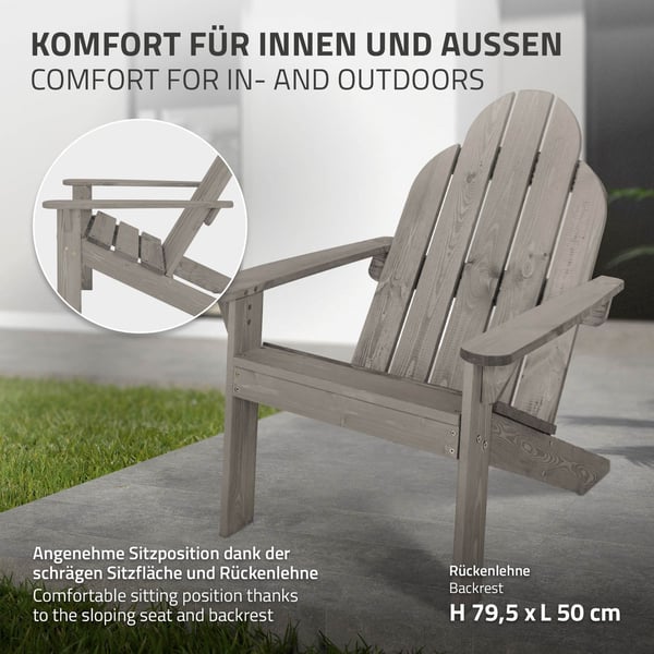 Havestol Adirondack solseng havestol vejrbestandig massivt træ op til 120 kg grå
