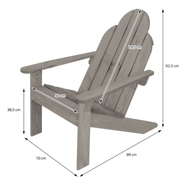 Havestol Adirondack solseng havestol vejrbestandig massivt træ op til 120 kg grå