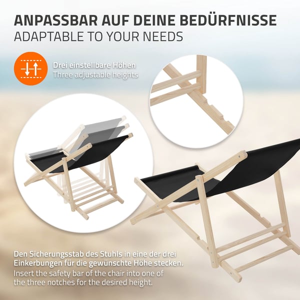 Sæt med 4 sammenklappelige liggestole i sort træ med justerbart ryglæn op til 120 kg solseng havestol strandseng