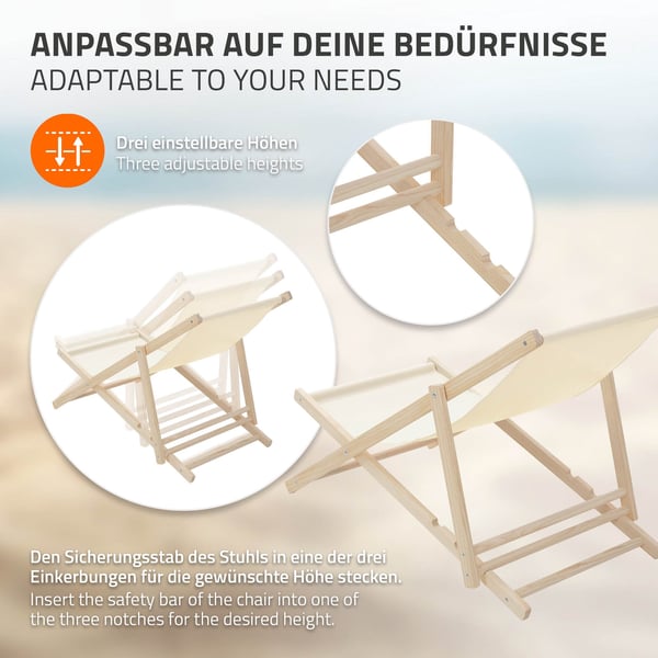 Sæt med 10 sammenklappelige liggestole i beige træ med justerbart ryglæn op til 120 kg solseng havestol strandseng