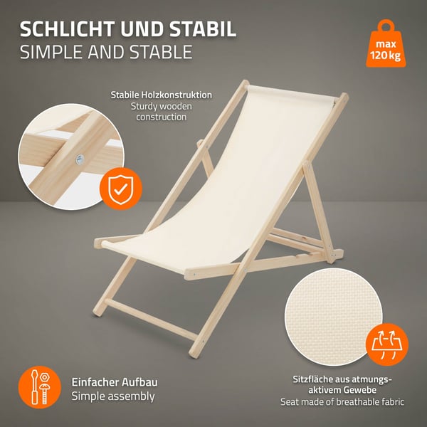 Sæt med 5 sammenklappelige liggestole i beige træ med justerbart ryglæn op til 120 kg solseng havestol strandseng