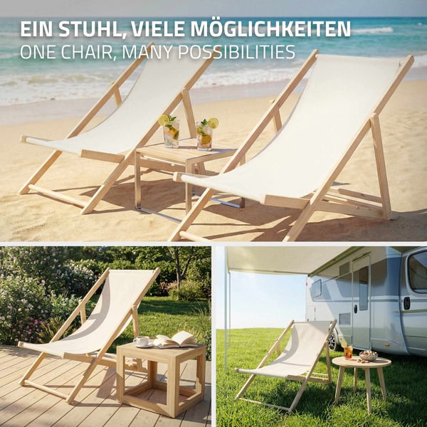 Sæt med 5 sammenklappelige liggestole i beige træ med justerbart ryglæn op til 120 kg solseng havestol strandseng