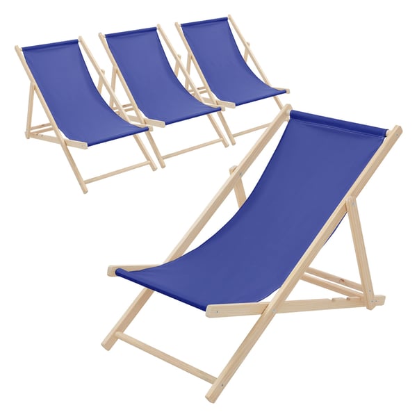 Sæt med 4 foldbare liggestole mørkeblåt træ justerbart ryglæn op til 120 kg solseng havestol strandseng strandstol træfoldestol
