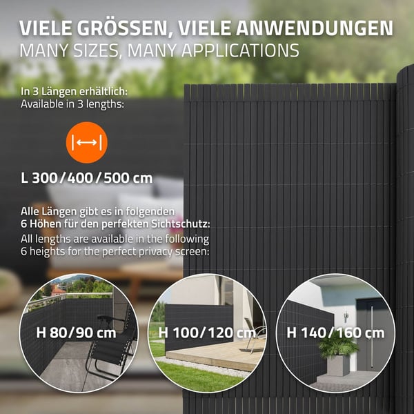 Privacy screen mat 120x500 cm privacy fence windbreak balcony screen PVC anthracite UV-resistant
