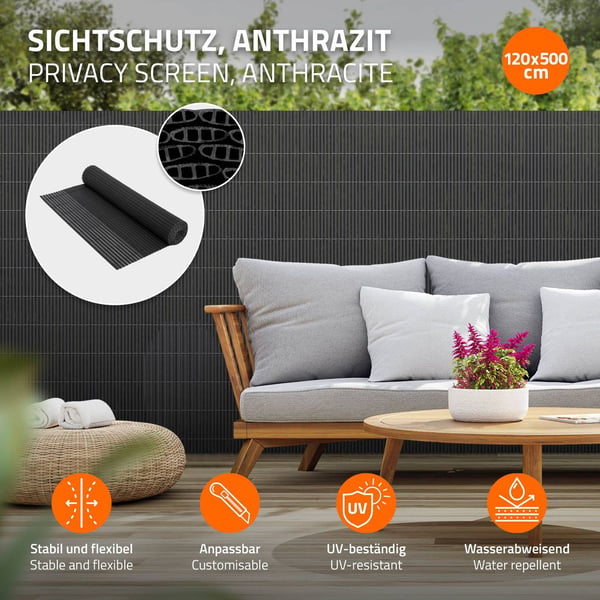 Privacy screen mat 120x500 cm privacy fence windbreak balcony screen PVC anthracite UV-resistant