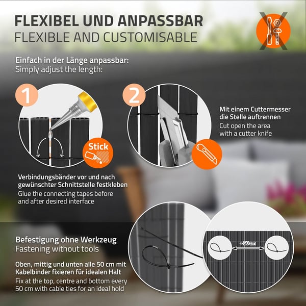 Privacy screen mat 120x400 cm privacy fence windbreak balcony screen PVC anthracite UV-resistant