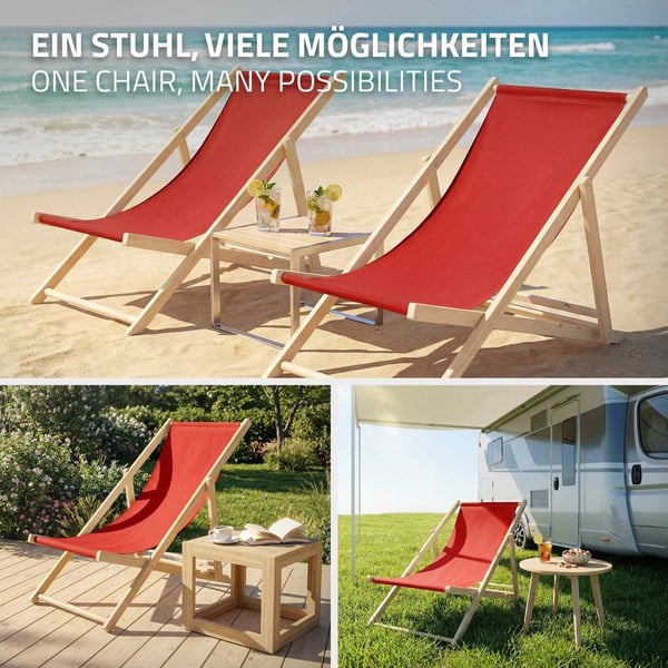 Sæt med 4 sammenklappelige liggestole i rødt træ med justerbart ryglæn op til 120 kg solseng havestol strandseng