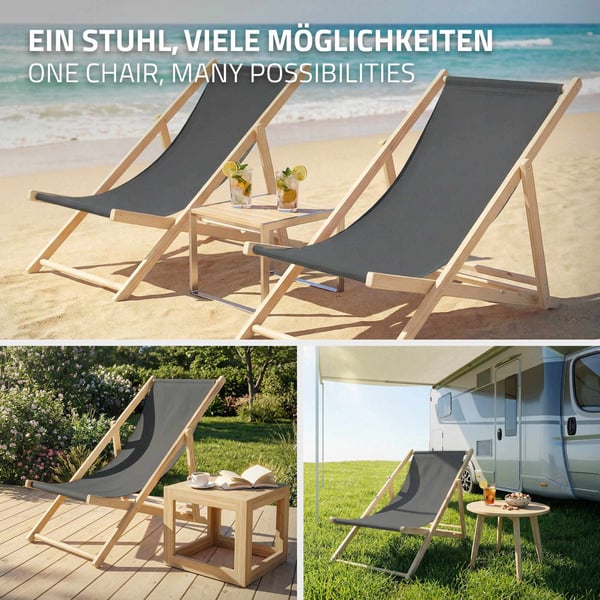 Sæt med 5 sammenklappelige liggestole antracit træ justerbart ryglæn 3 positioner op til 120 kg solseng havestol strandseng