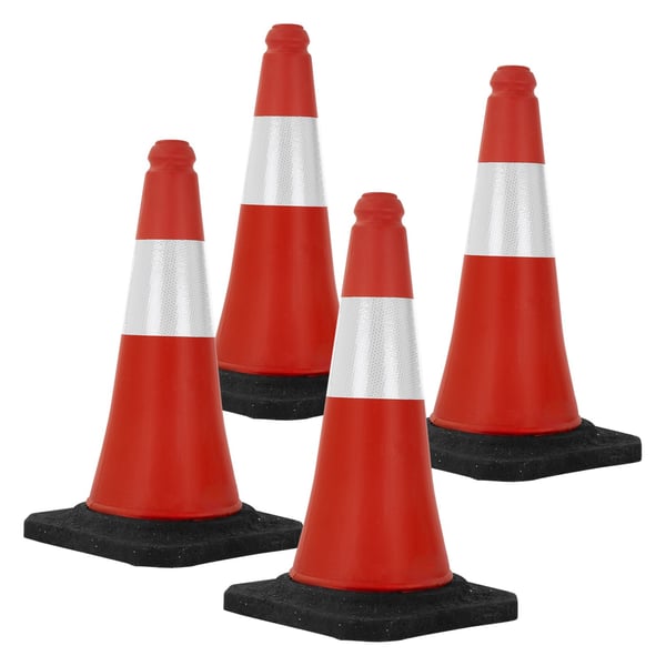 Sæt med 4 trafikkegler trafikkegle pylon reflekterende vægtet 51cm rød/hvid med tung base