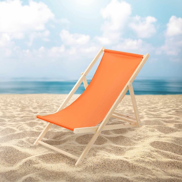 Sæt med 4 sammenklappelige liggestole i orange træ med justerbart ryglæn op til 120 kg solseng havestol strandseng