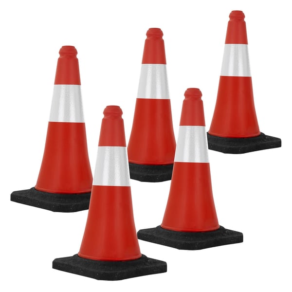 Sæt med 5 trafikkegler trafikkegle pylon reflekterende vægtet 51cm rød/hvid med tung base