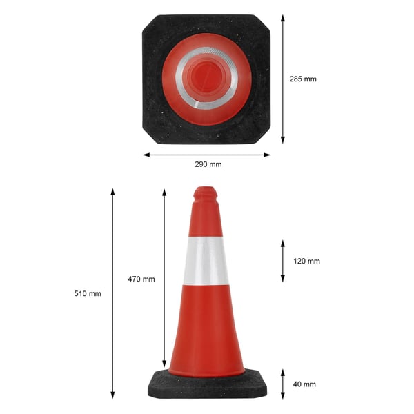 Sæt med 5 trafikkegler trafikkegle pylon reflekterende vægtet 51cm rød/hvid med tung base