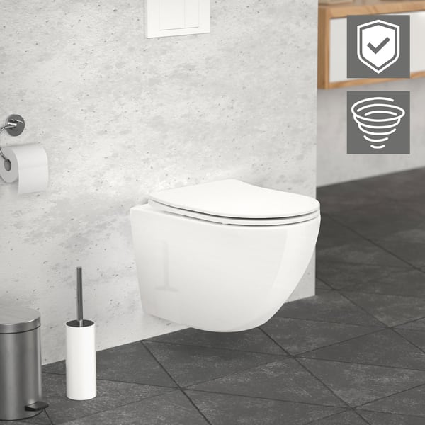 Reunaton seinään kiinnitettävä WC lyhyt 49 cm Valkoinen nanopinnoitteella ja Tornado huuhtelulla LuxeBath