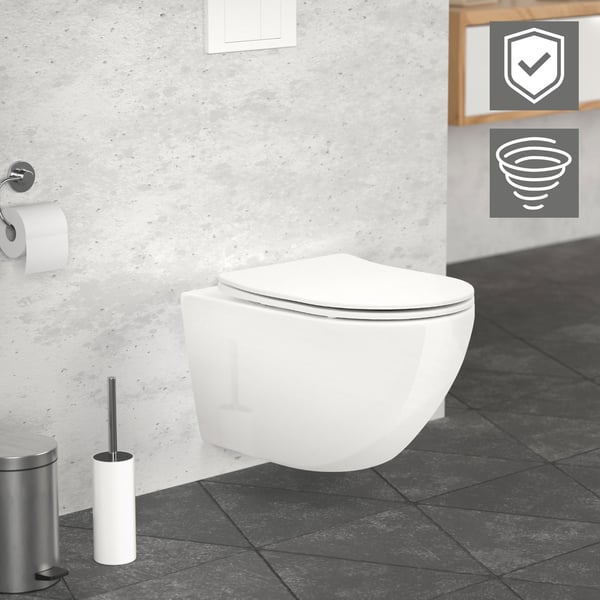 Reunaton seinään kiinnitettävä wc pitkä 53,5 cm Valkoinen nano pinnoitteella ja Tornado huuhtelulla LuxeBath