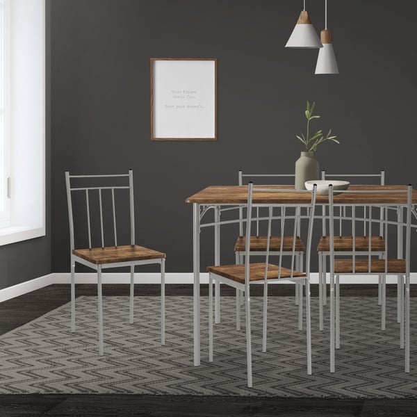 Spisebordssæt til 4 personer 5-delt med spisebord og 4 stole i brunt træ ML-design