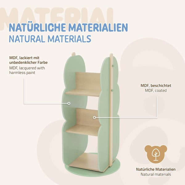 Børnebogreol i træform grøn/natur med 5 hylder Joyz