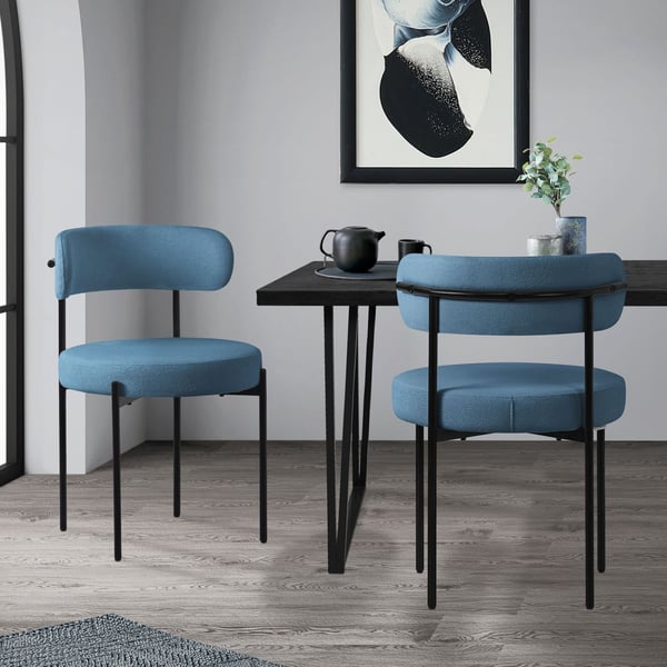 Spisebordsstol sæt af 2 med teddystof med ryglæn blå Køkkenstol ML-Design