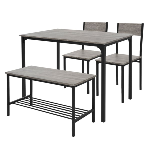 Ruokailuhuone setti penkki 4-osainen ruokapöytä ja tuolit tammi harmaa teräsrunko ML design