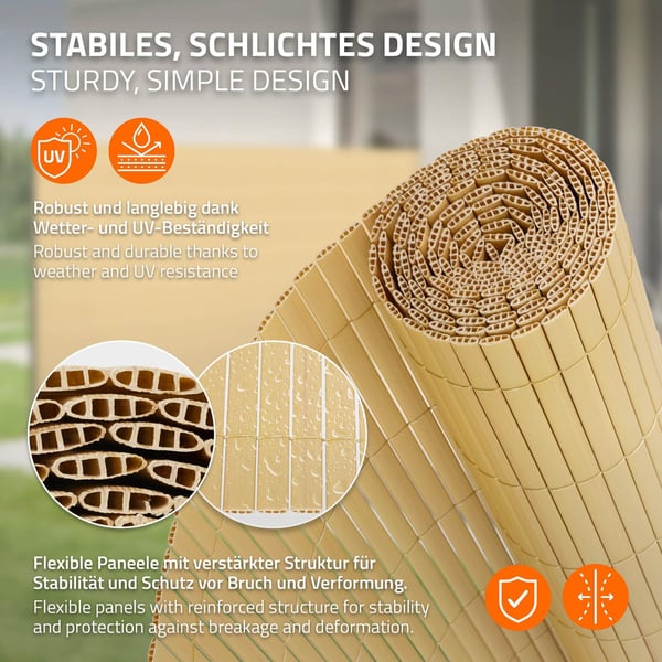 Privacy screen mat 120x800 cm privacy fence windbreak balcony screen PVC bamboo UV-resistant
