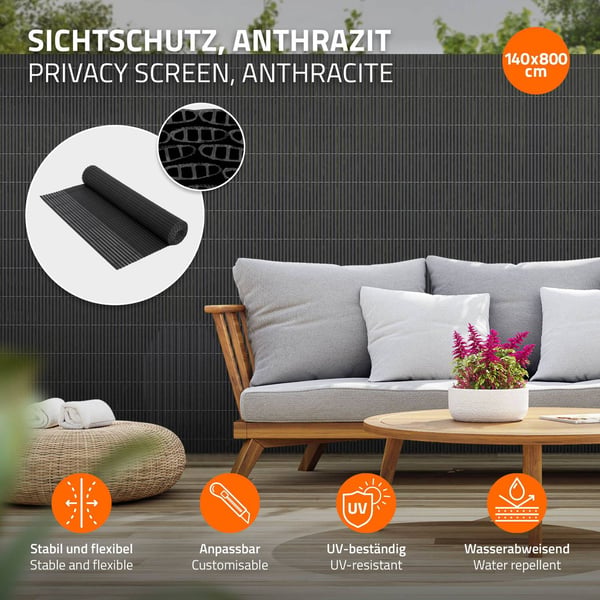 Privacy screen mat 140x800 cm Privacy screen hegn Windbreak altanafskærmning PVC antracit UV-resistent