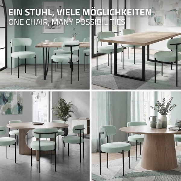Matstol set om 2 med teddy tyg med ryggstöd grön Köksstol ML-Design