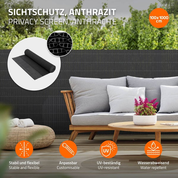 Privacy screen mat 100x1000 cm Privacy screen hegn Windbreak altanafskærmning PVC antracit UV-resistent