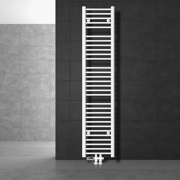 Badeværelsesradiator Sahara 300x1800 mm hvid lige med centertilslutning og gulvtilslutningssæt