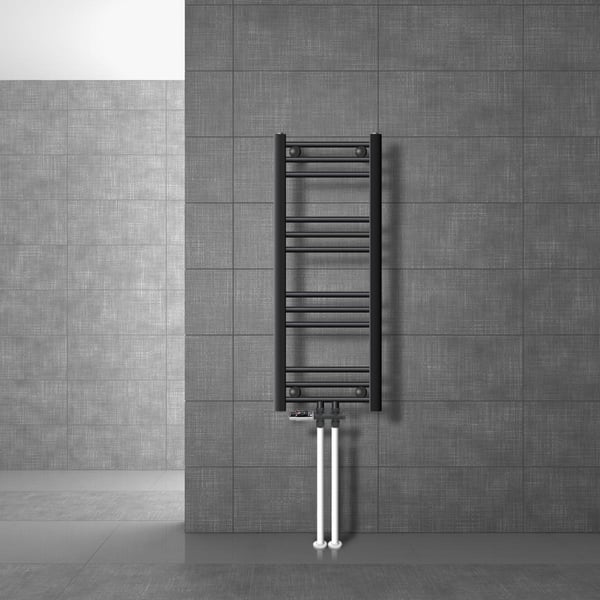 Badeværelsesradiator Sahara 300x800 mm antracit lige med centertilslutning og gulvtilslutningssæt