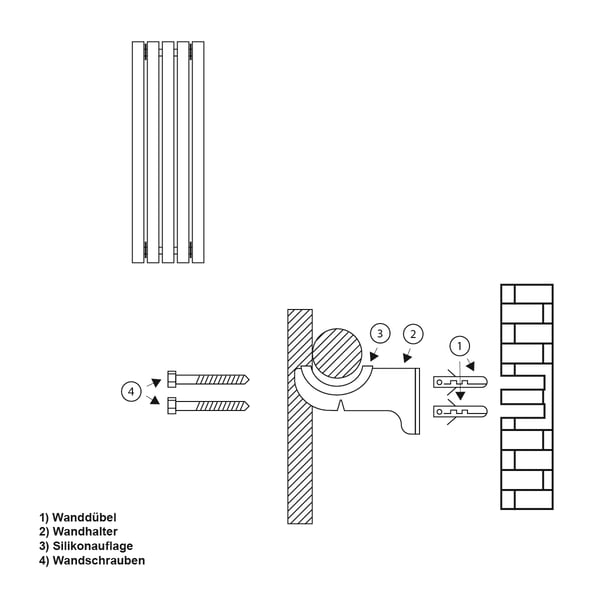 Badeværelsesradiator Stella 480x1400 mm antracit med vægtilslutningssæt