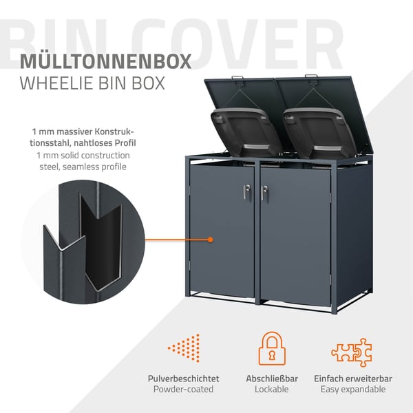 Spandkasse til 2 spande op til 240 liter antracit stål ML design