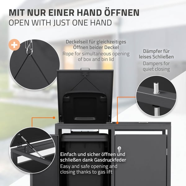 Soptunna för 2 soptunnor upp till 240 liter antracit stål ML design
