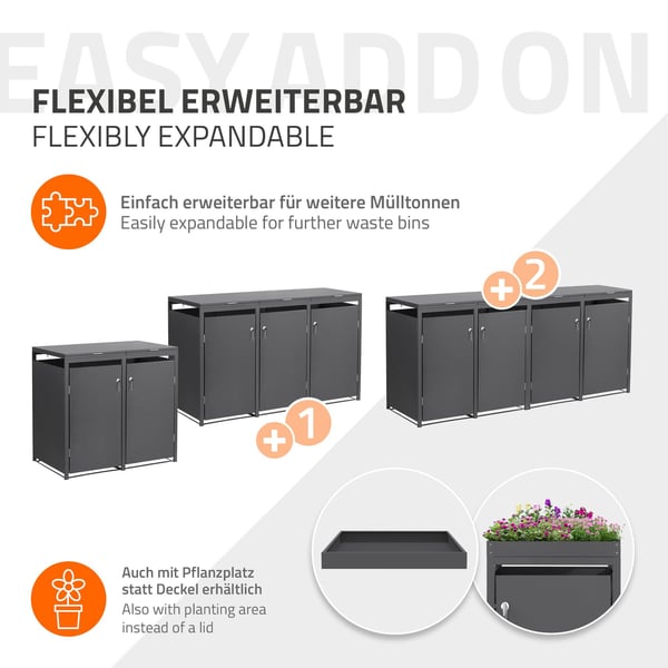 Soptunna för 2 soptunnor upp till 240 liter antracit stål ML design